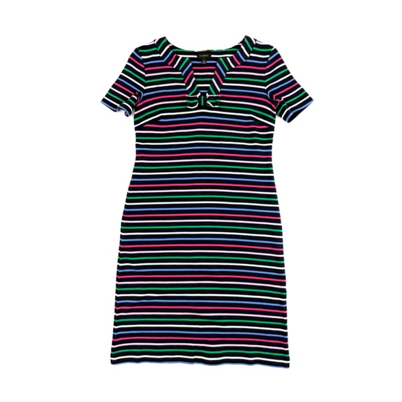 Talbots Dresses & Skirts - Talbots Cotton Shirt Dress Colorful Striped Dress Short Sleeve Bow V-neck